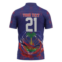 Custom Haiti Grenadye Alaso Zipper Polo Shirt Blue Nou Retounen Anko 1974-2026 - Wonder Print Shop