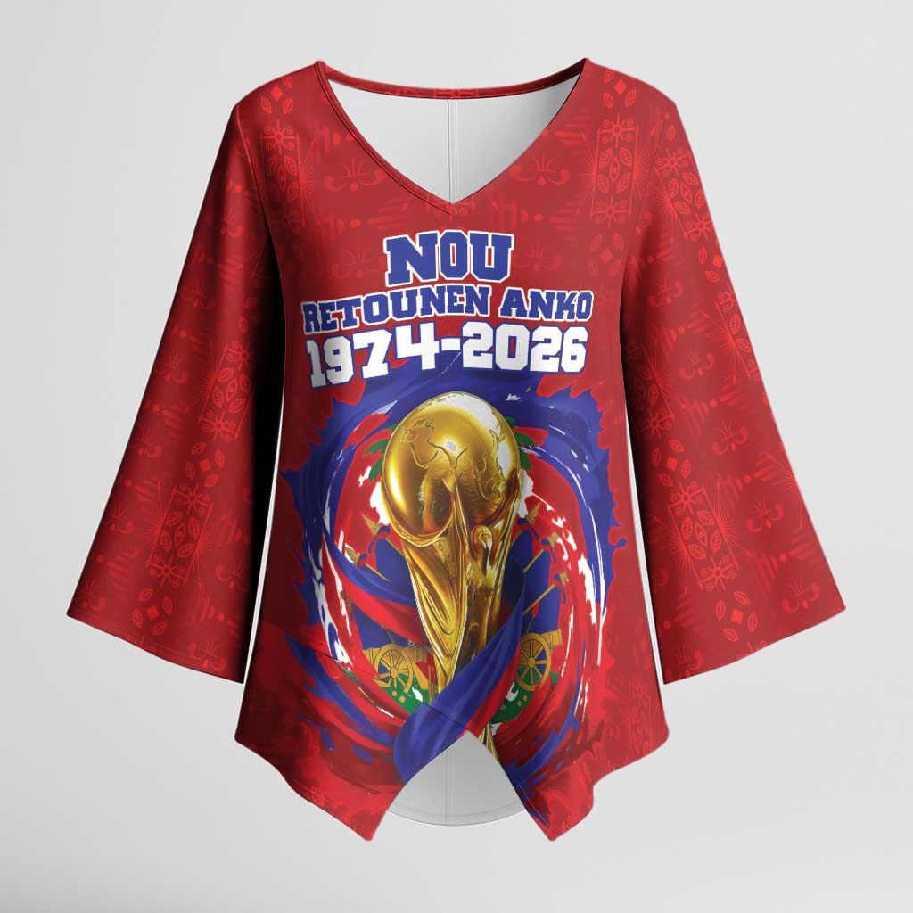 Custom Haiti Grenadye Alaso Kimono Sleeve Blouse Red Nou Retounen Anko 1974-2026 - Wonder Print Shop
