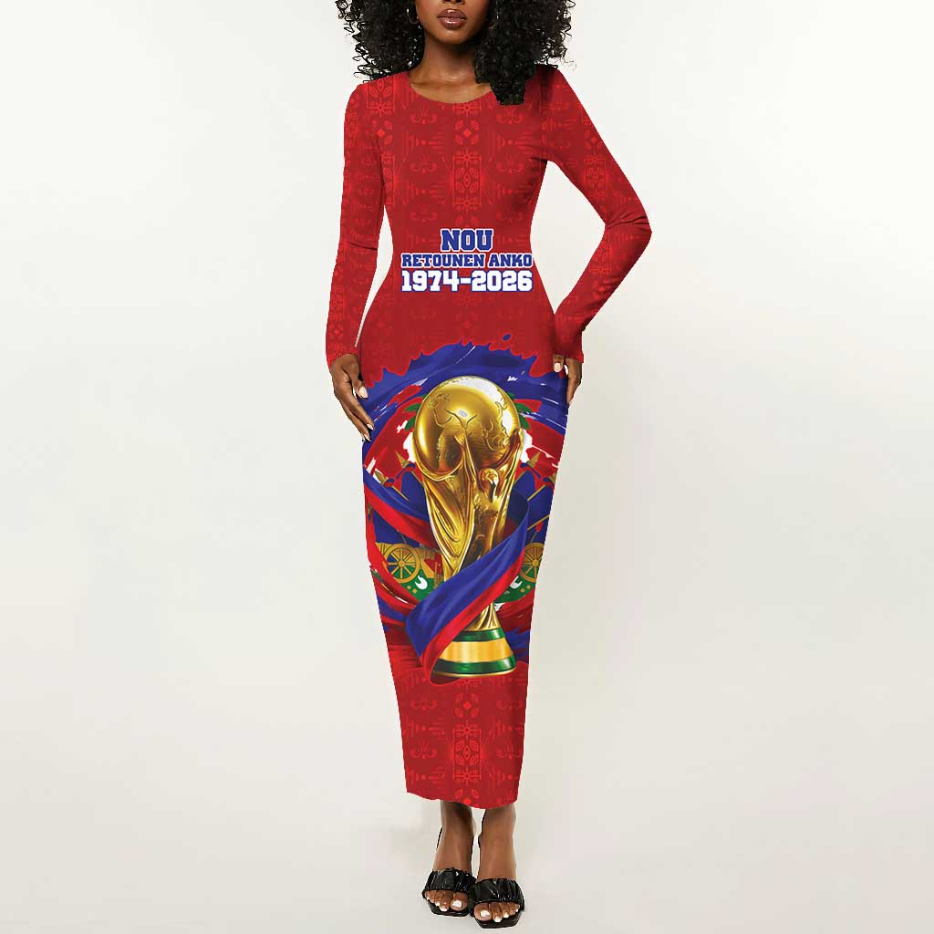 Custom Haiti Grenadye Alaso Long Sleeve Bodycon Dress Red Nou Retounen Anko 1974-2026 - Wonder Print Shop