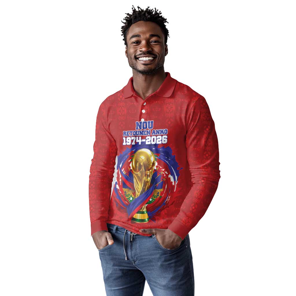 Custom Haiti Grenadye Alaso Long Sleeve Polo Shirt Red Nou Retounen Anko 1974-2026 - Wonder Print Shop