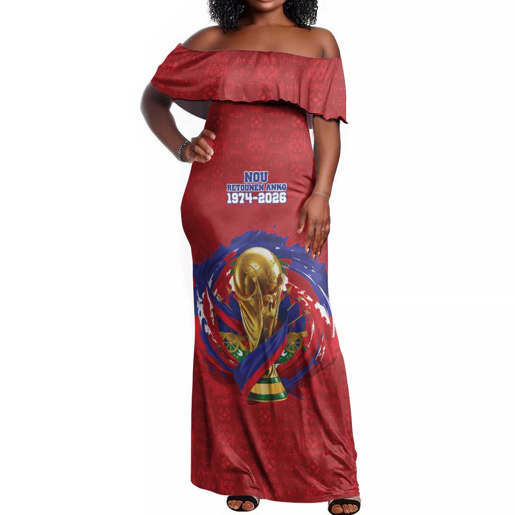 Custom Haiti Grenadye Alaso Off Shoulder Maxi Dress Red Nou Retounen Anko 1974-2026 - Wonder Print Shop