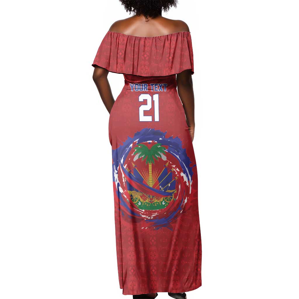 Custom Haiti Grenadye Alaso Off Shoulder Maxi Dress Red Nou Retounen Anko 1974-2026 - Wonder Print Shop