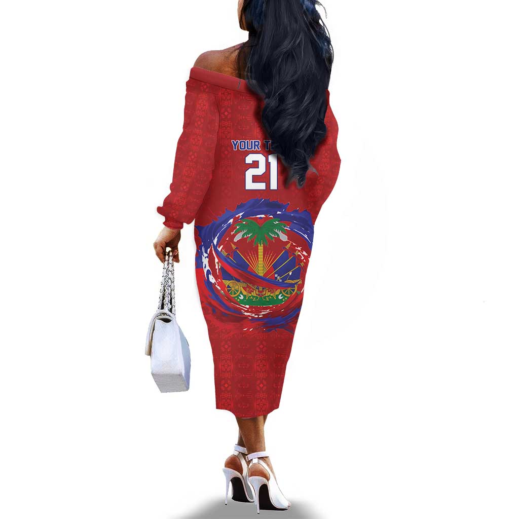 Custom Haiti Grenadye Alaso Off The Shoulder Long Sleeve Dress Red Nou Retounen Anko 1974-2026 - Wonder Print Shop