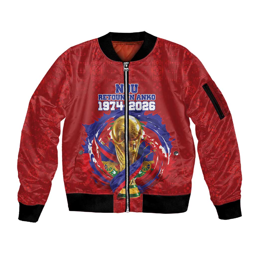 Custom Haiti Grenadye Alaso Sleeve Zip Bomber Jacket Red Nou Retounen Anko 1974-2026 - Wonder Print Shop