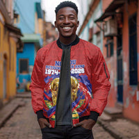 Custom Haiti Grenadye Alaso Sleeve Zip Bomber Jacket Red Nou Retounen Anko 1974-2026 - Wonder Print Shop
