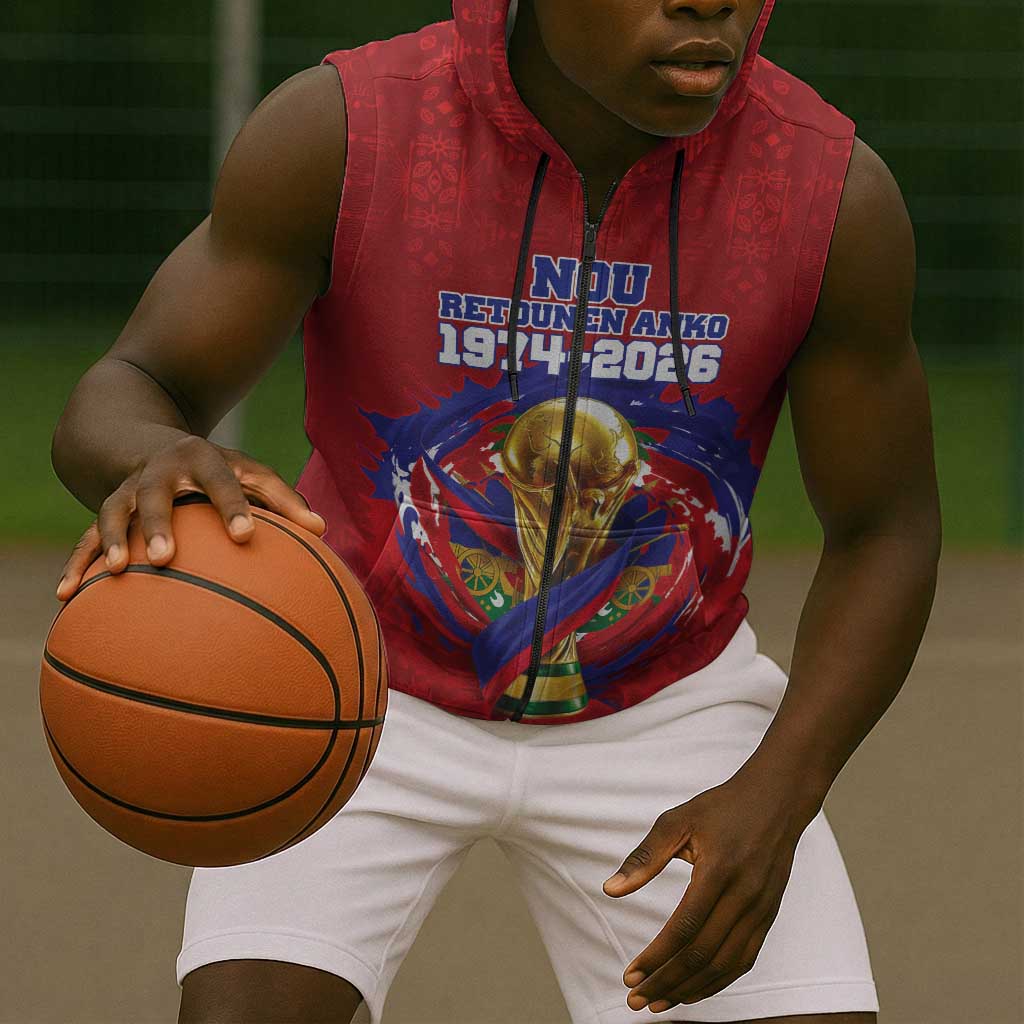 Custom Haiti Grenadye Alaso Sleeveless Zip Hoodie Red Nou Retounen Anko 1974-2026 - Wonder Print Shop