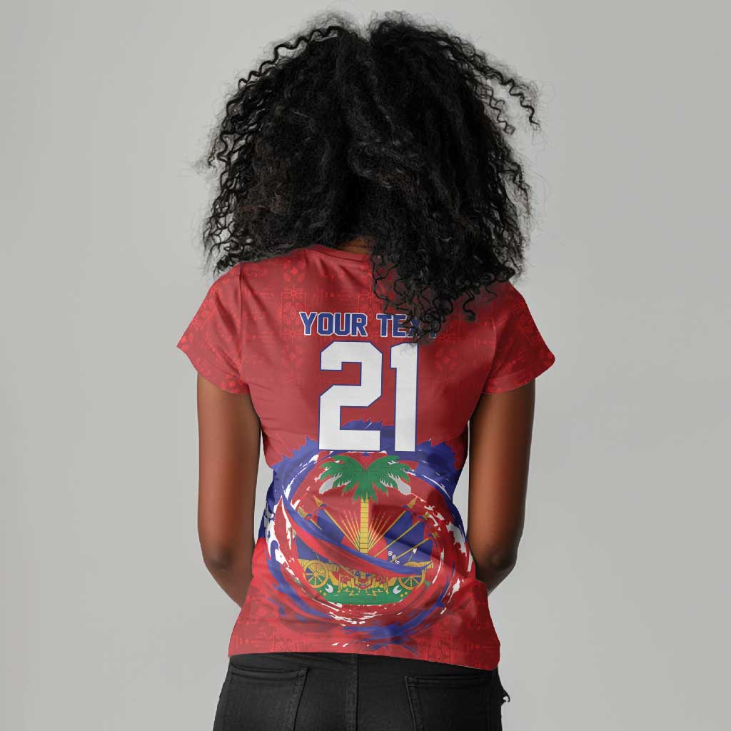 Custom Haiti Grenadye Alaso Women V-Neck T-Shirt Red Nou Retounen Anko 1974-2026 - Wonder Print Shop