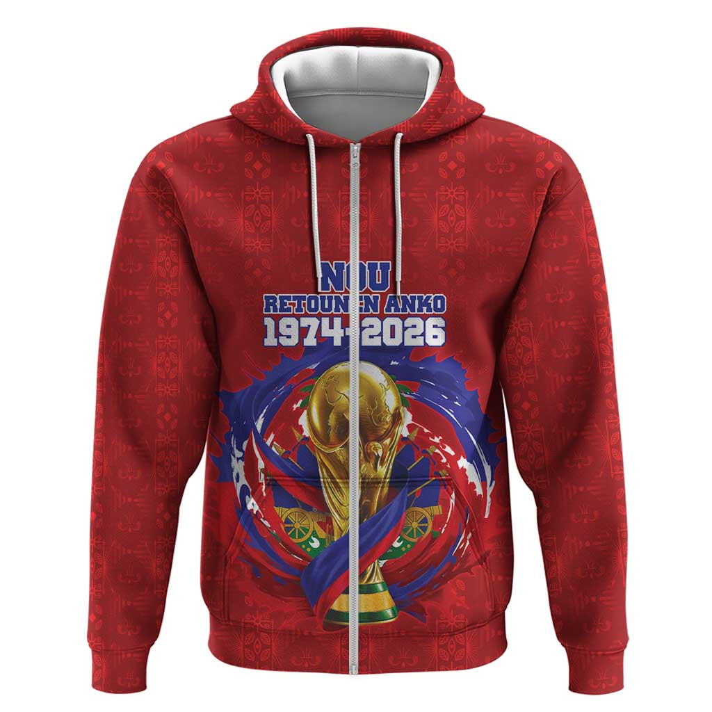 Custom Haiti Grenadye Alaso Zip Hoodie Red Nou Retounen Anko 1974-2026 - Wonder Print Shop