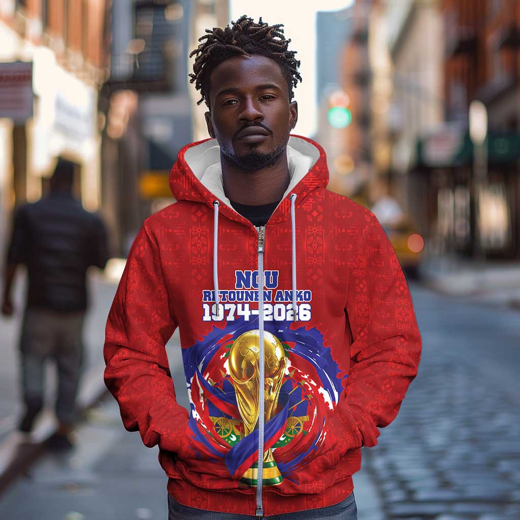 Custom Haiti Grenadye Alaso Zip Hoodie Red Nou Retounen Anko 1974-2026 - Wonder Print Shop