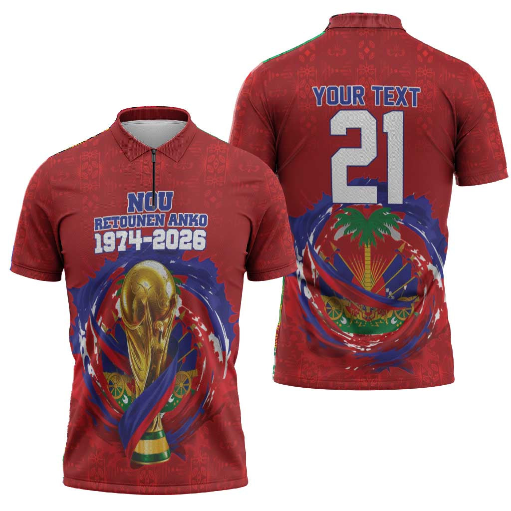 Custom Haiti Grenadye Alaso Zipper Polo Shirt Red Nou Retounen Anko 1974-2026 - Wonder Print Shop