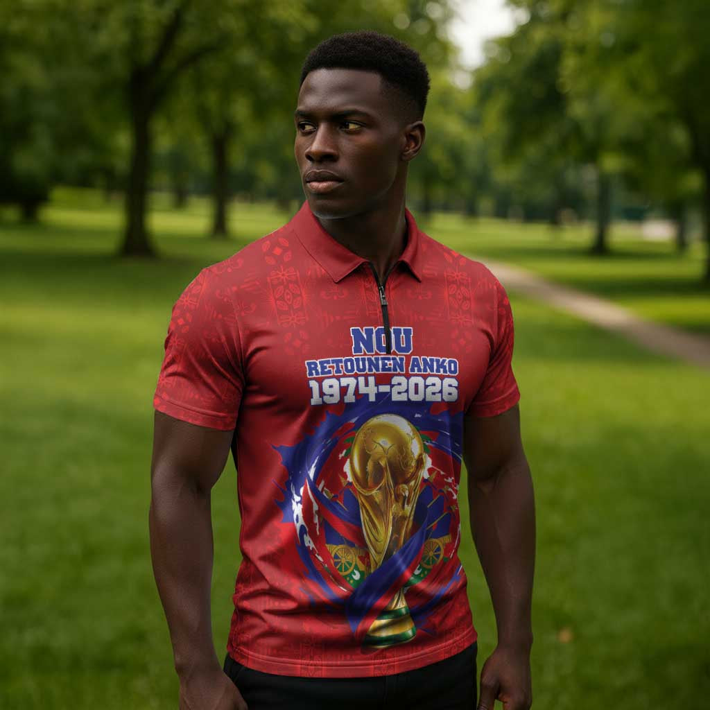 Custom Haiti Grenadye Alaso Zipper Polo Shirt Red Nou Retounen Anko 1974-2026 - Wonder Print Shop