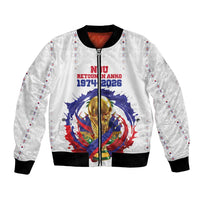Custom Haiti Grenadye Alaso Bomber Jacket White Nou Retounen Anko 1974-2026 - Wonder Print Shop