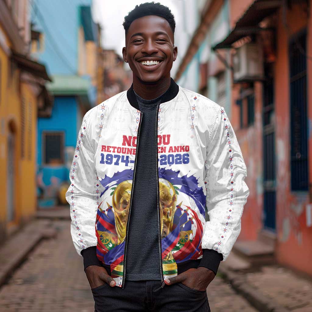 Custom Haiti Grenadye Alaso Bomber Jacket White Nou Retounen Anko 1974-2026 - Wonder Print Shop