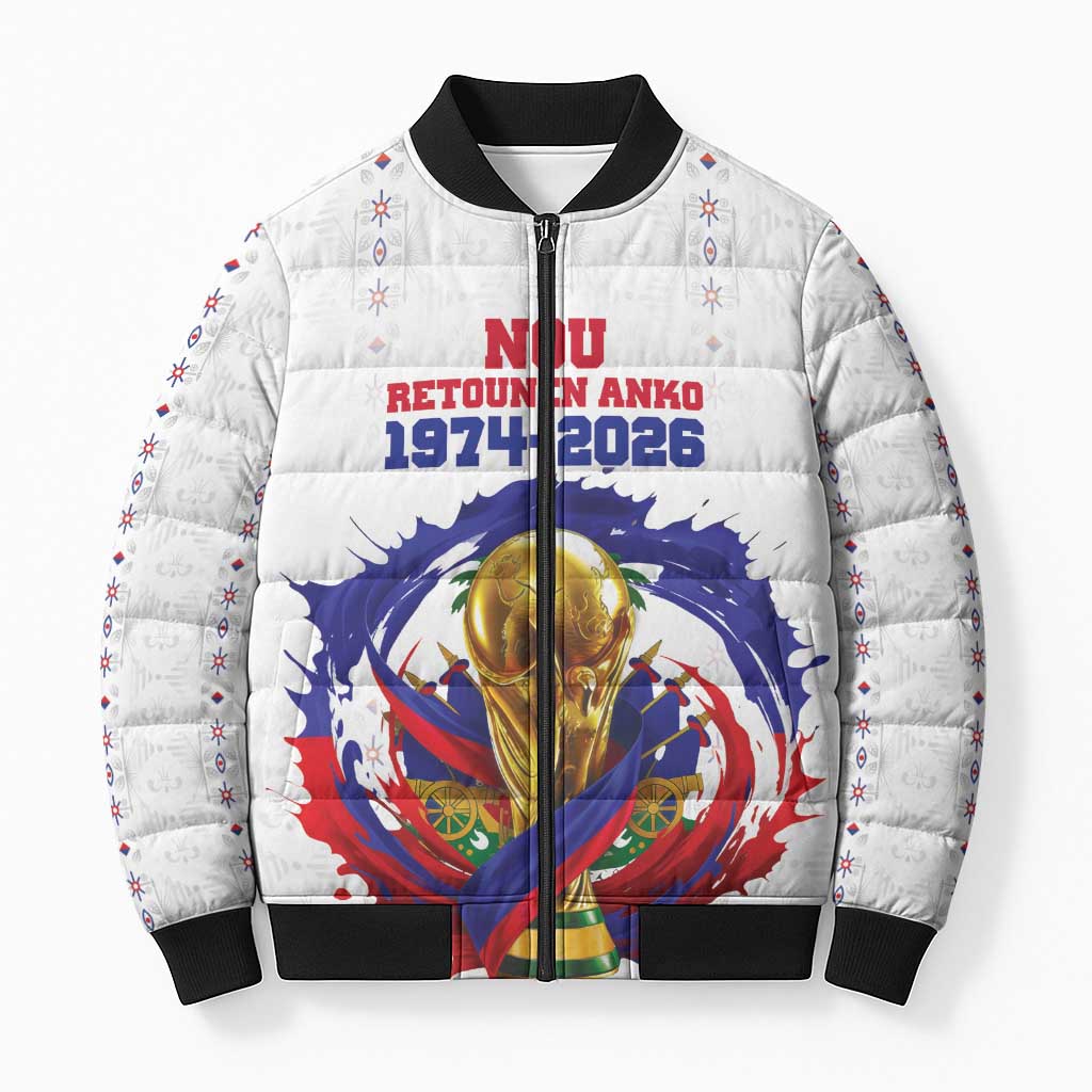 Custom Haiti Grenadye Alaso Bomber Puffer Jacket White Nou Retounen Anko 1974-2026 - Wonder Print Shop