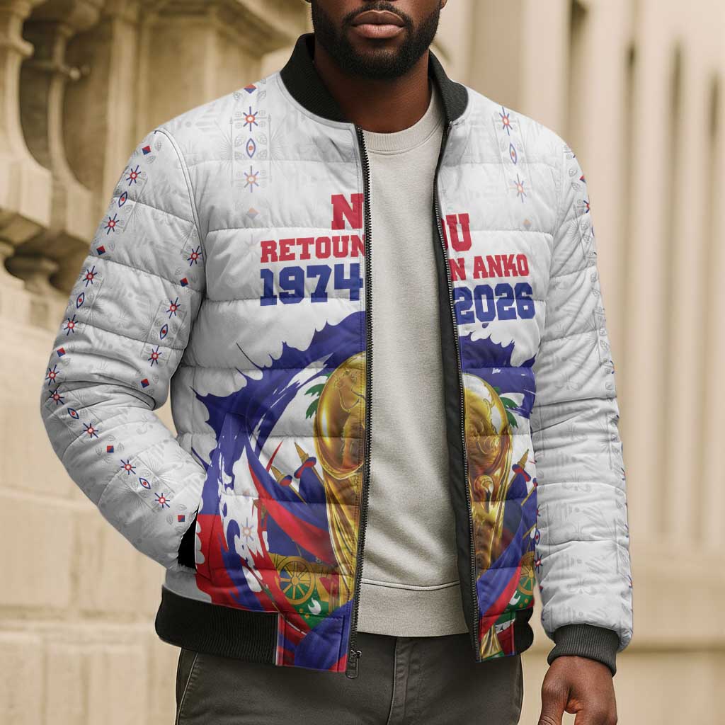 Custom Haiti Grenadye Alaso Bomber Puffer Jacket White Nou Retounen Anko 1974-2026 - Wonder Print Shop