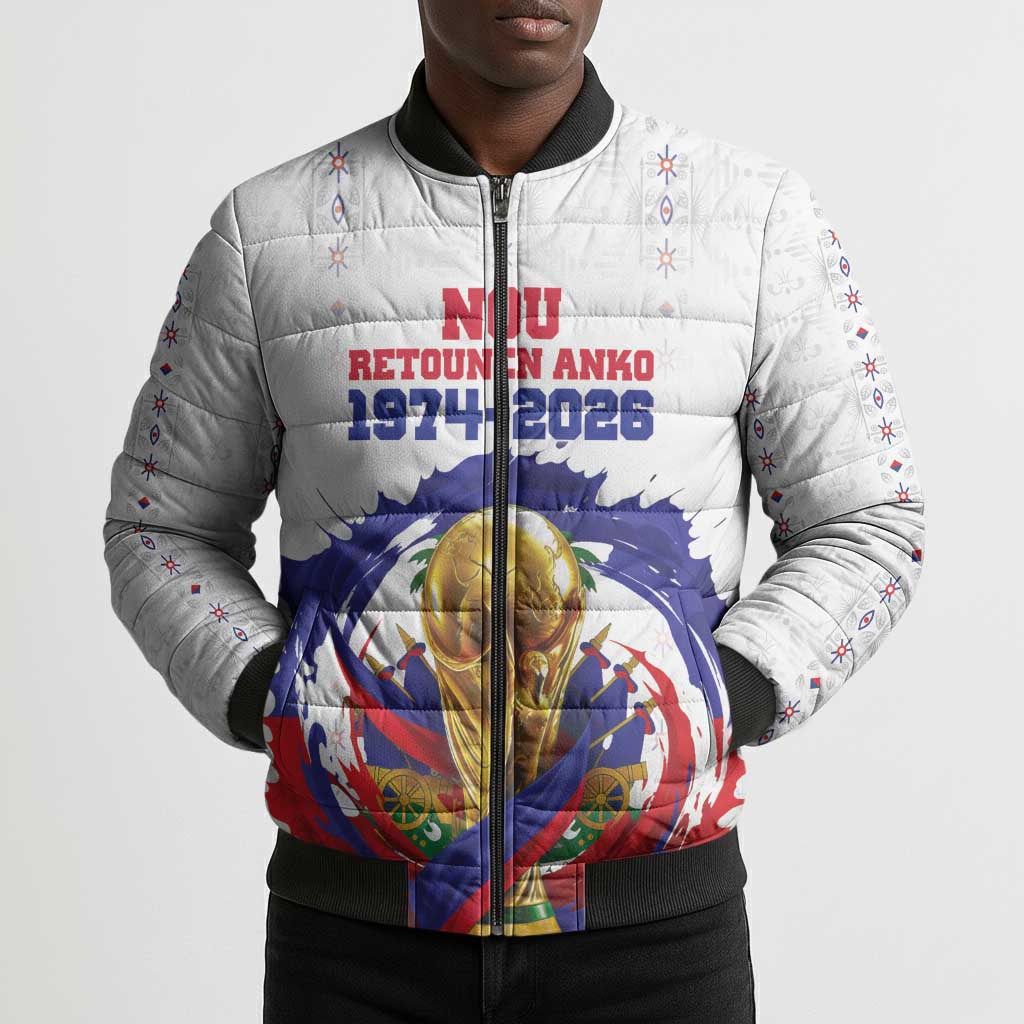 Custom Haiti Grenadye Alaso Bomber Puffer Jacket White Nou Retounen Anko 1974-2026 - Wonder Print Shop