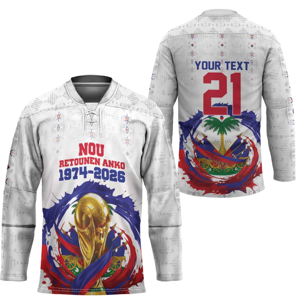 Custom Haiti Grenadye Alaso Hockey Jersey White Nou Retounen Anko 1974-2026 - Wonder Print Shop