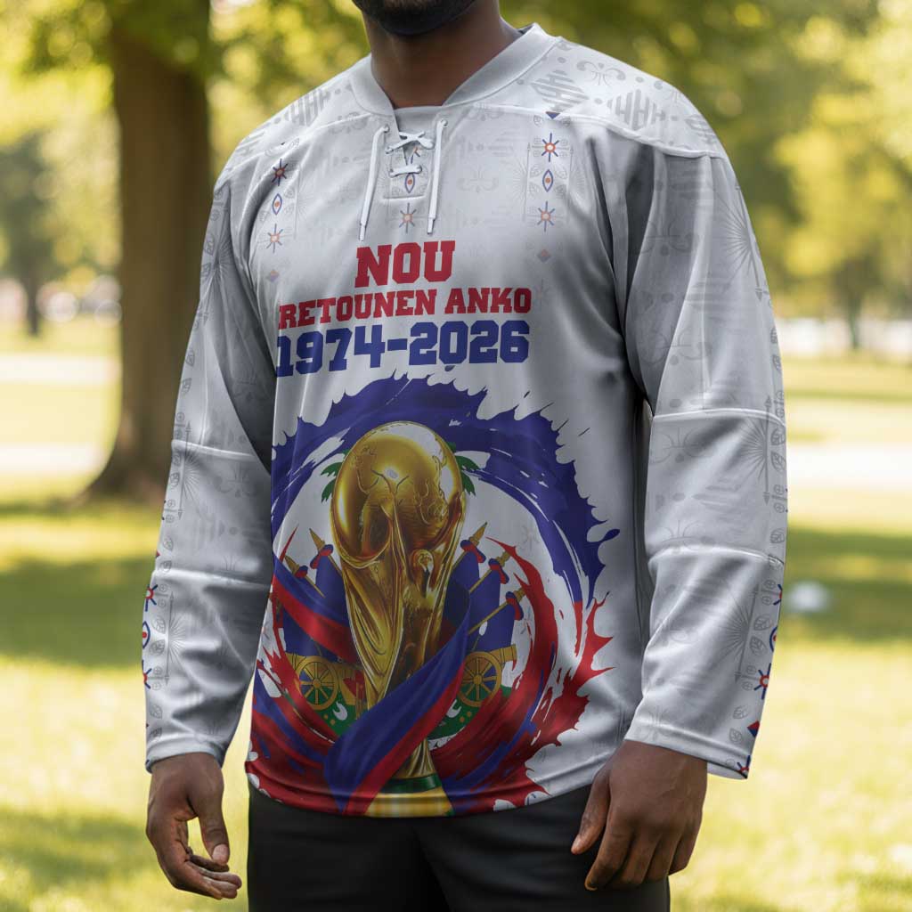 Custom Haiti Grenadye Alaso Hockey Jersey White Nou Retounen Anko 1974-2026 - Wonder Print Shop