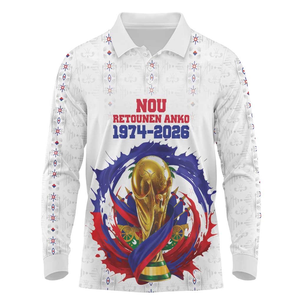 Custom Haiti Grenadye Alaso Long Sleeve Polo Shirt White Nou Retounen Anko 1974-2026 - Wonder Print Shop