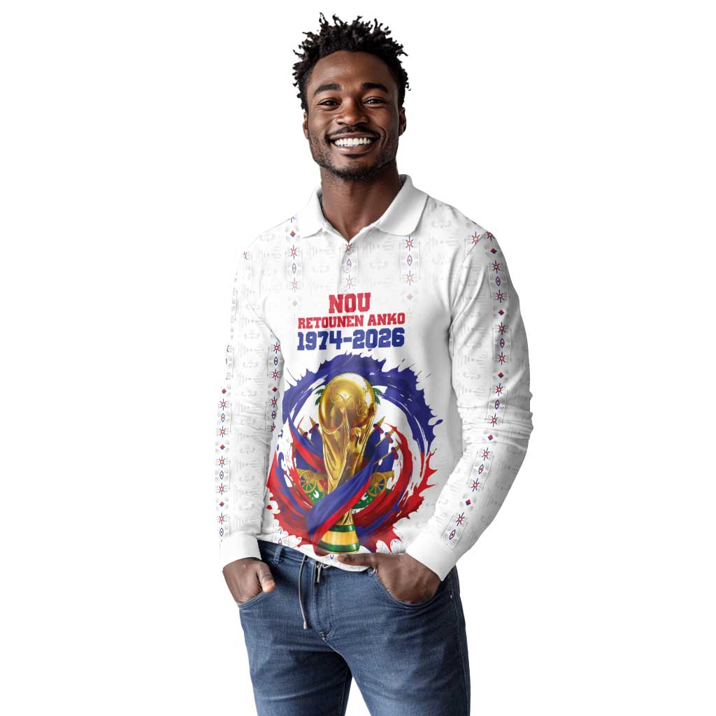 Custom Haiti Grenadye Alaso Long Sleeve Polo Shirt White Nou Retounen Anko 1974-2026 - Wonder Print Shop