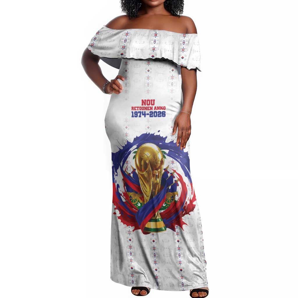 Custom Haiti Grenadye Alaso Off Shoulder Maxi Dress White Nou Retounen Anko 1974-2026 - Wonder Print Shop