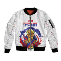 Custom Haiti Grenadye Alaso Sleeve Zip Bomber Jacket White Nou Retounen Anko 1974-2026 - Wonder Print Shop