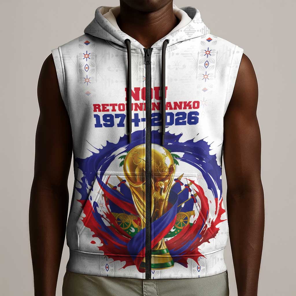 Custom Haiti Grenadye Alaso Sleeveless Zip Hoodie White Nou Retounen Anko 1974-2026 - Wonder Print Shop