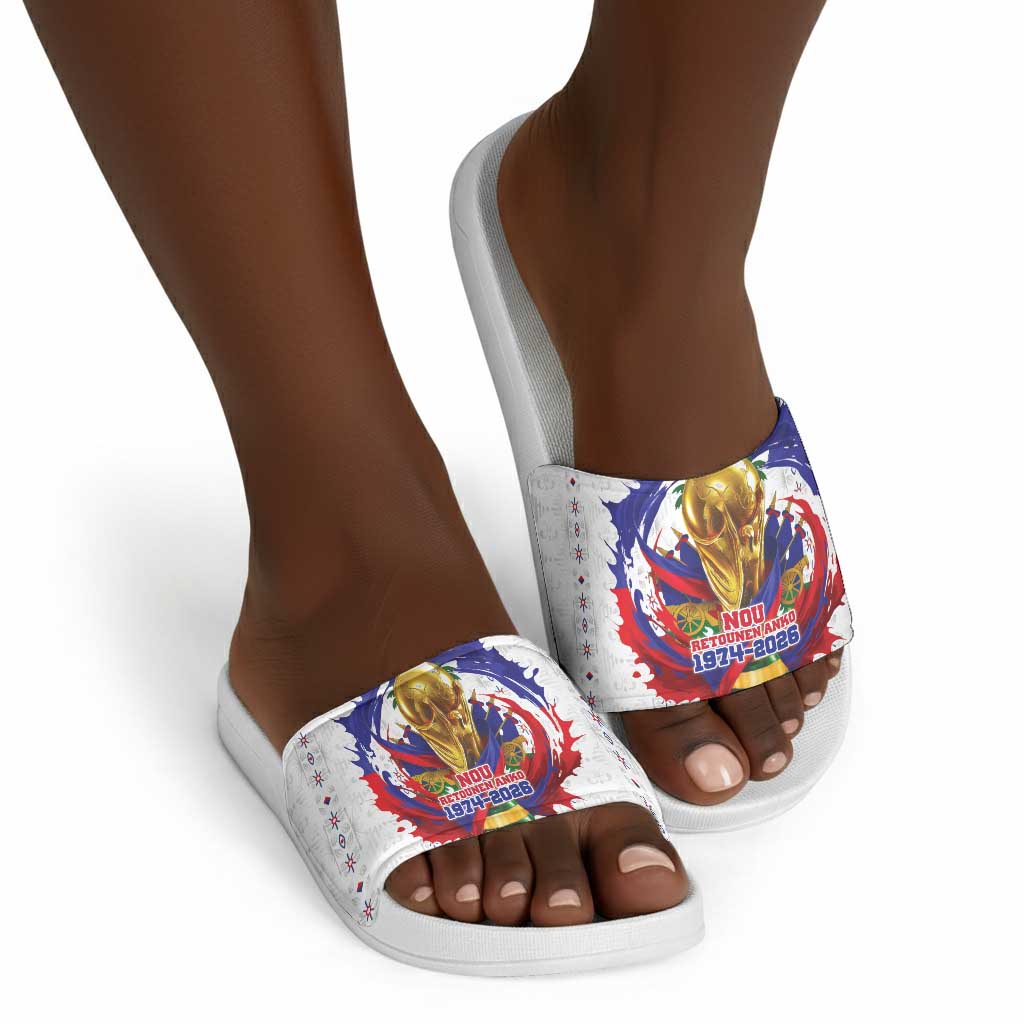 Haiti Grenadye Alaso Slide Sandals White Nou Retounen Anko 1974-2026 - Wonder Print Shop
