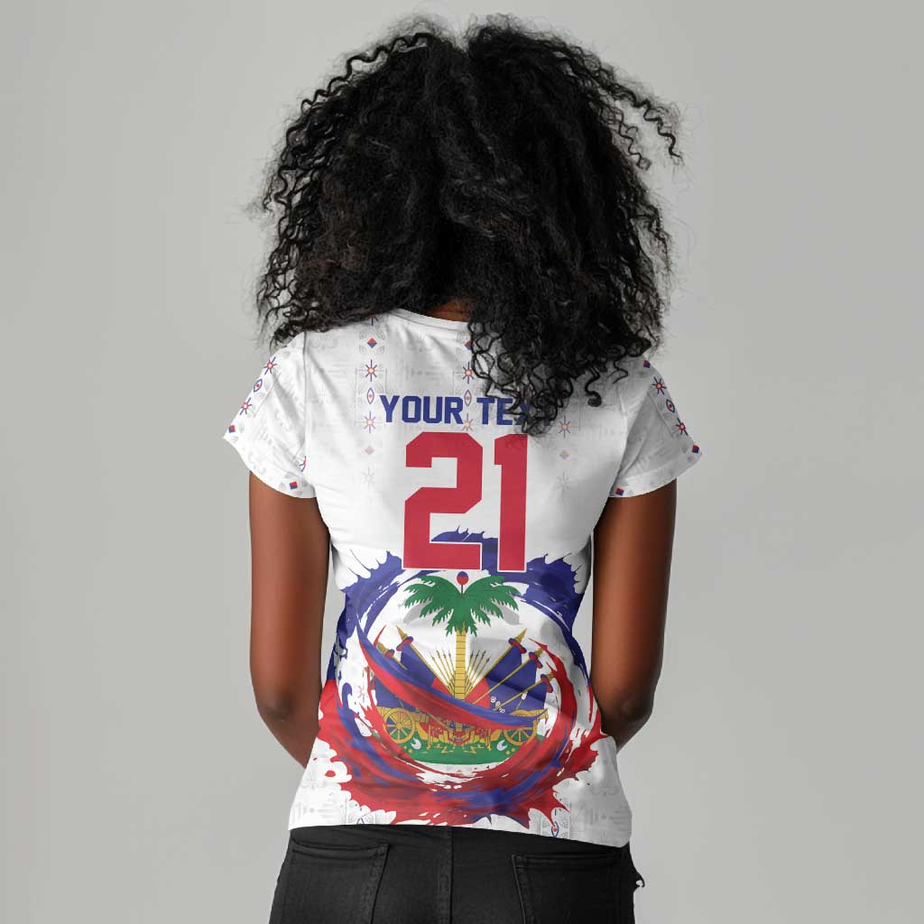 Custom Haiti Grenadye Alaso Women V-Neck T-Shirt White Nou Retounen Anko 1974-2026 - Wonder Print Shop