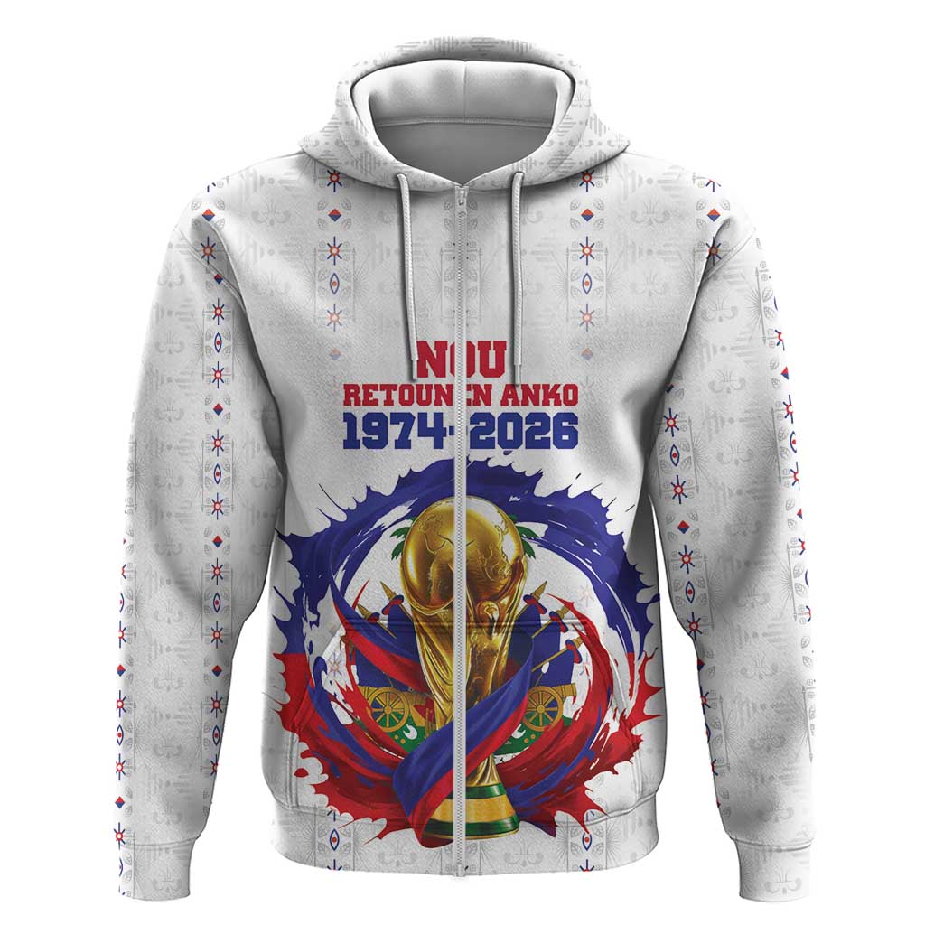 Custom Haiti Grenadye Alaso Zip Hoodie White Nou Retounen Anko 1974-2026 - Wonder Print Shop