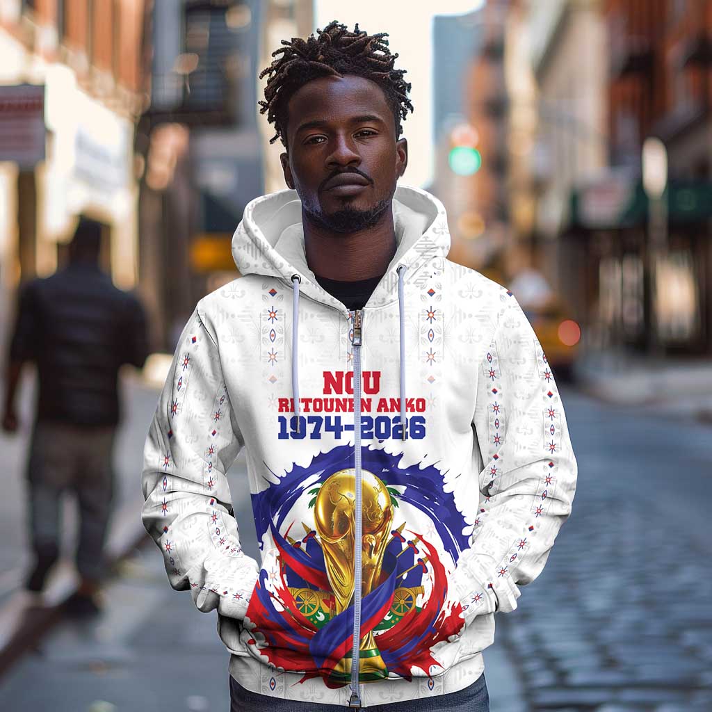 Custom Haiti Grenadye Alaso Zip Hoodie White Nou Retounen Anko 1974-2026 - Wonder Print Shop