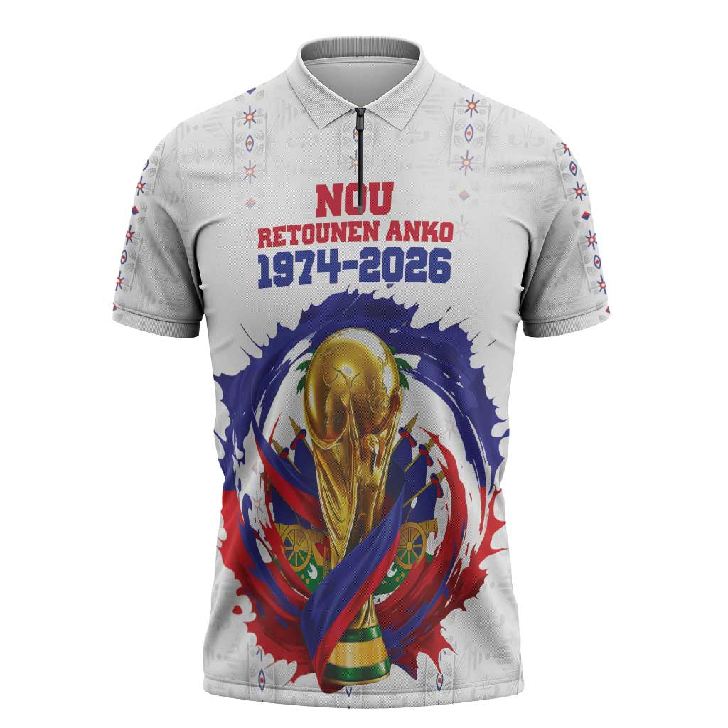 Custom Haiti Grenadye Alaso Zipper Polo Shirt White Nou Retounen Anko 1974-2026 - Wonder Print Shop