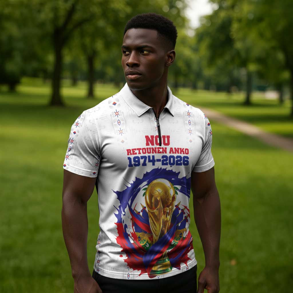 Custom Haiti Grenadye Alaso Zipper Polo Shirt White Nou Retounen Anko 1974-2026 - Wonder Print Shop