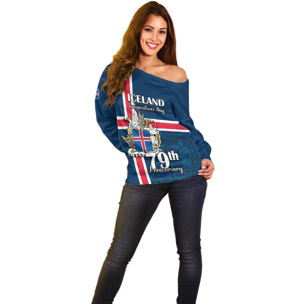 Iceland Off Shoulder Sweater Icelandic National Day - Wonder Print Shop