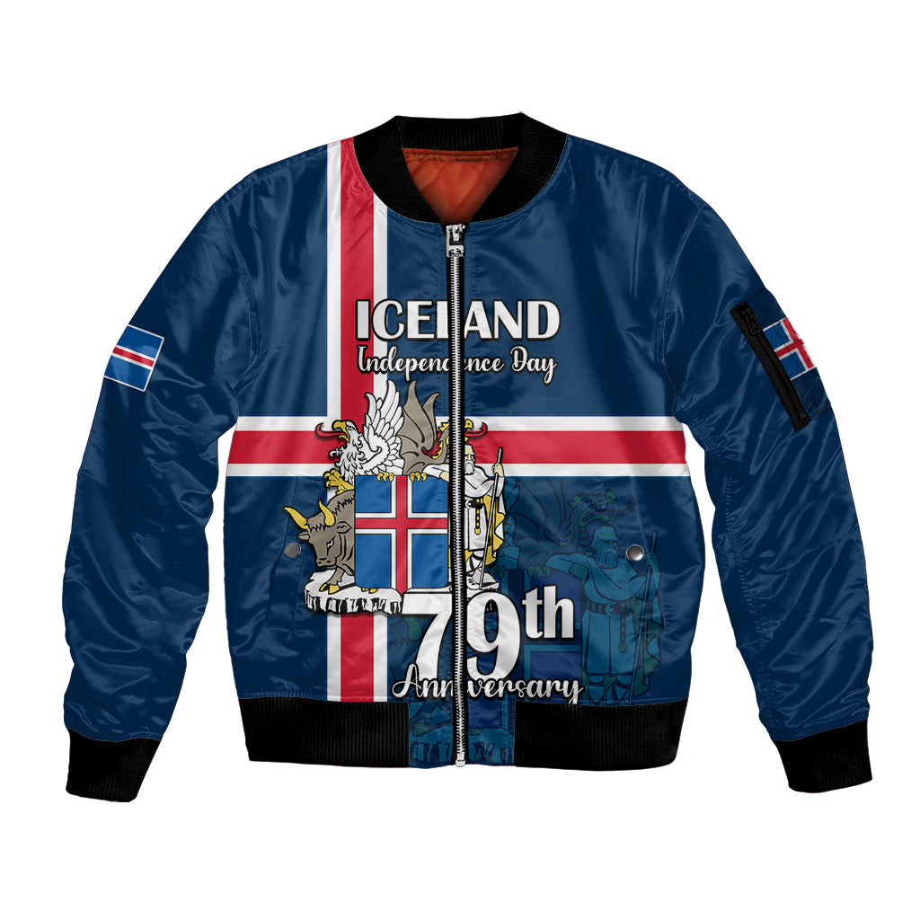 Custom Iceland Sleeve Zip Bomber Jacket Icelandic National Day - Wonder Print Shop