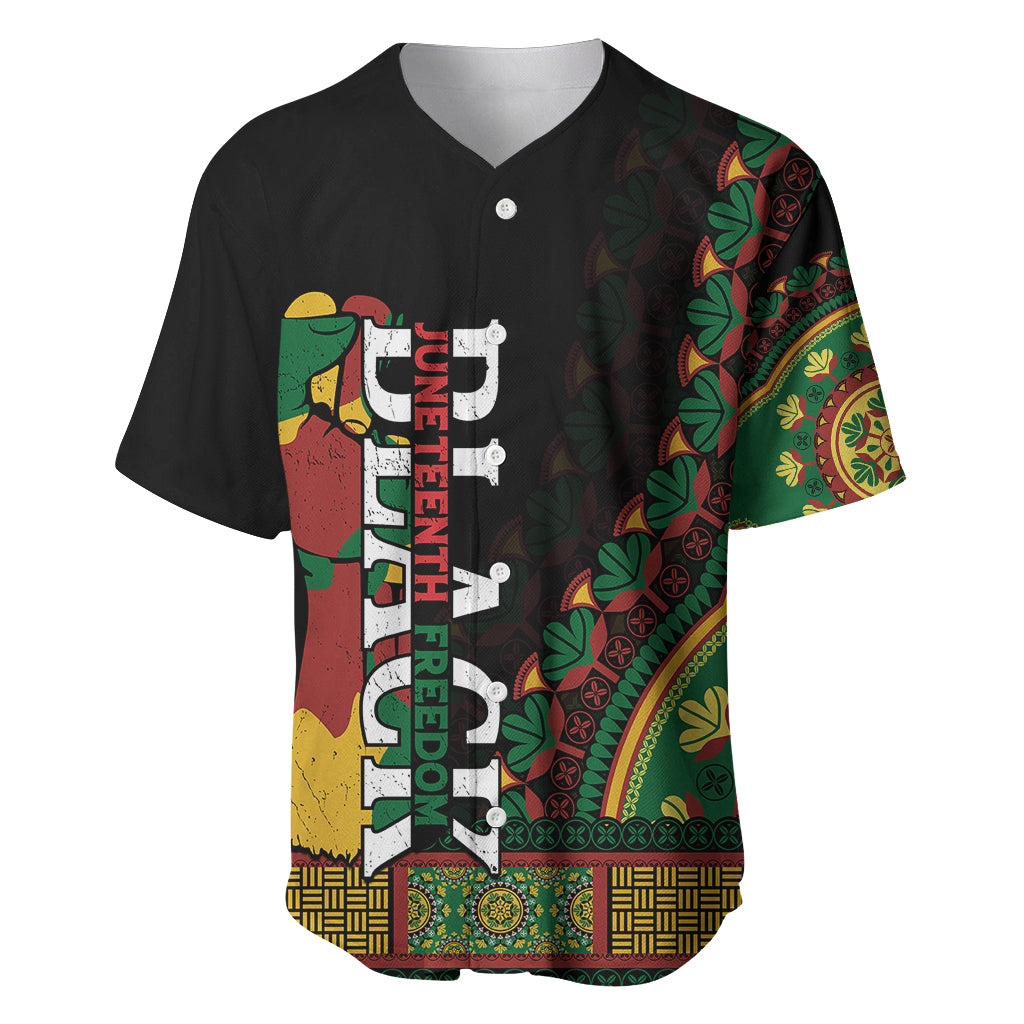 Jundteenth Baseball Jersey Black Jundteenth Freedom Africa Pattern LT9 - Wonder Print Shop