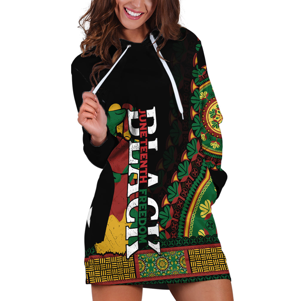 Jundteenth Hoodie Dress Black Jundteenth Freedom Africa Pattern - Wonder Print Shop