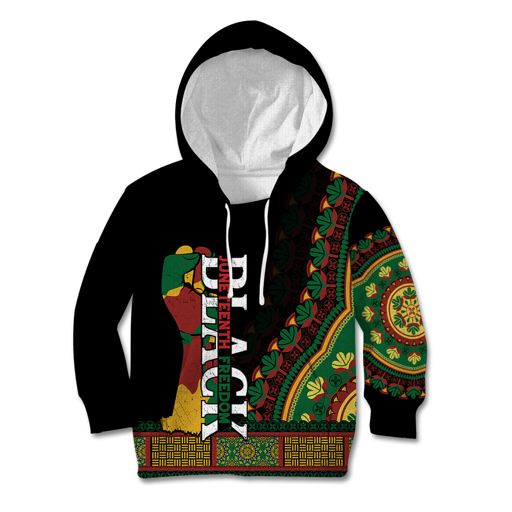 Jundteenth Kid Hoodie Black Jundteenth Freedom Africa Pattern - Wonder Print Shop