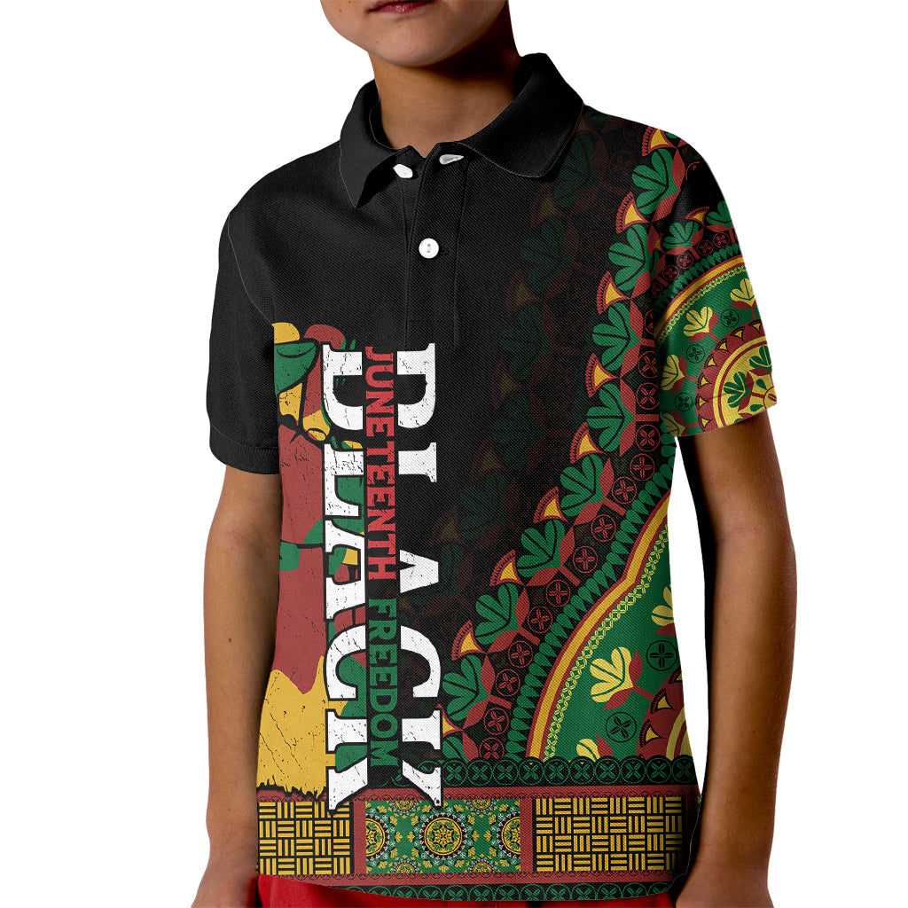 Jundteenth Kid Polo Shirt Black Jundteenth Freedom Africa Pattern - Wonder Print Shop