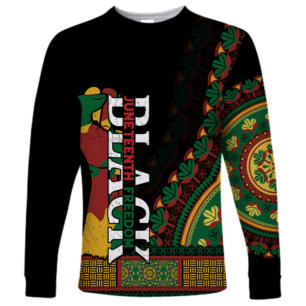 Jundteenth Long Sleeve Shirt Black Jundteenth Freedom Africa Pattern - Wonder Print Shop
