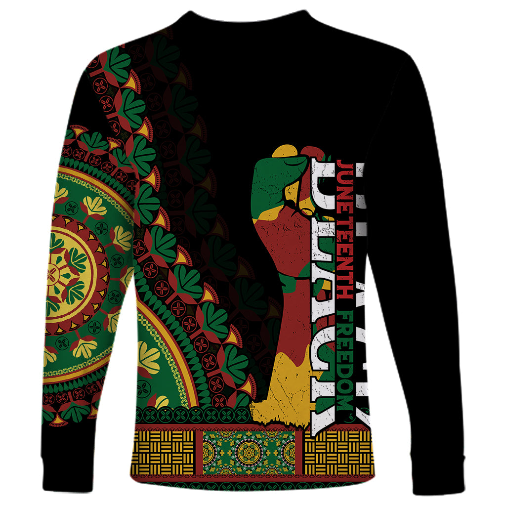 Jundteenth Long Sleeve Shirt Black Jundteenth Freedom Africa Pattern - Wonder Print Shop