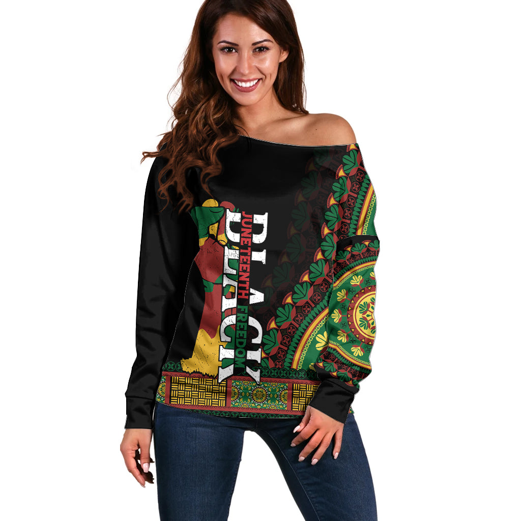Jundteenth Off Shoulder Sweater Black Jundteenth Freedom Africa Pattern - Wonder Print Shop