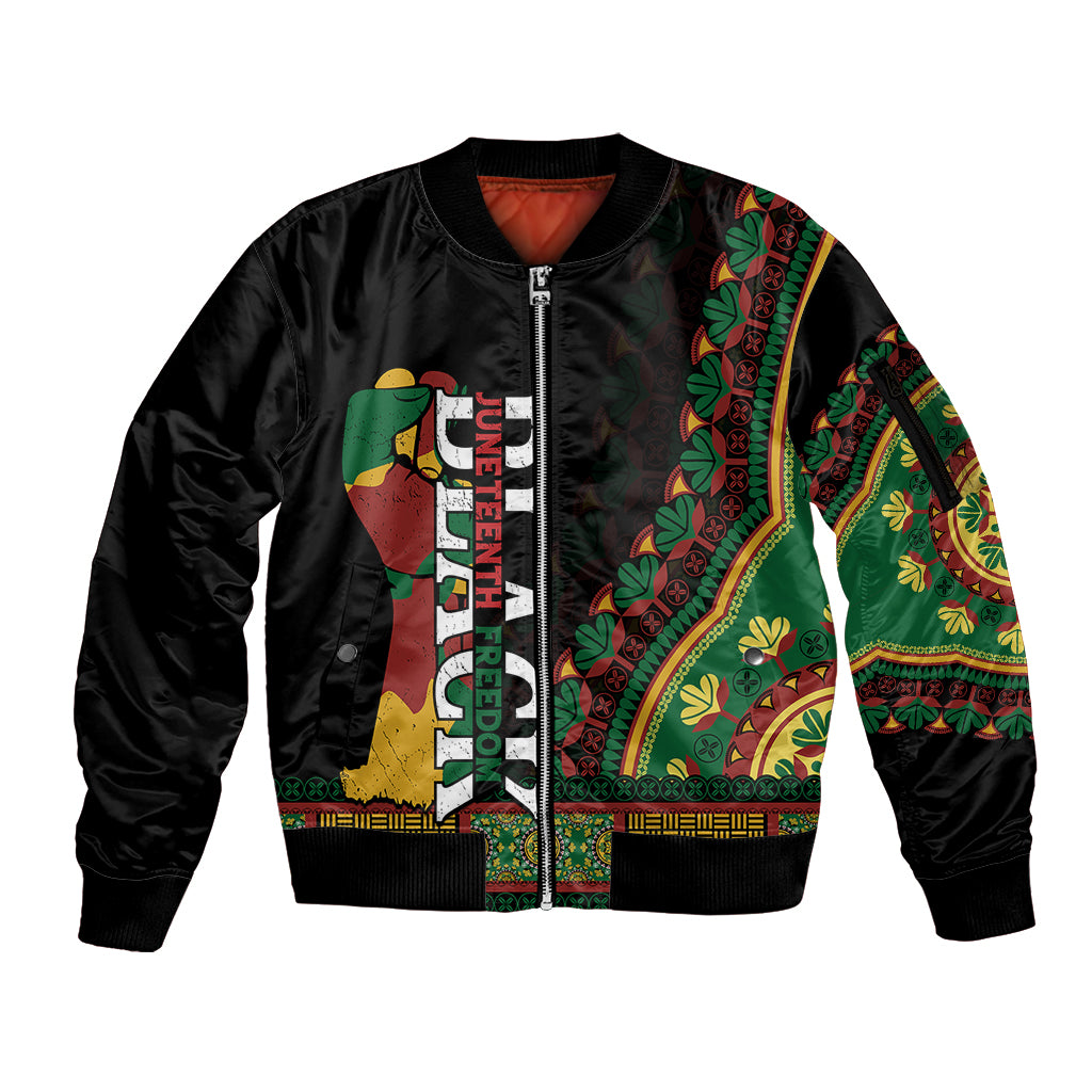 Jundteenth Sleeve Zip Bomber Jacket Black Jundteenth Freedom Africa Pattern - Wonder Print Shop