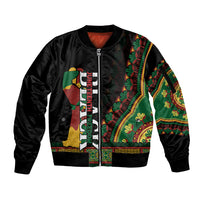 Jundteenth Sleeve Zip Bomber Jacket Black Jundteenth Freedom Africa Pattern - Wonder Print Shop