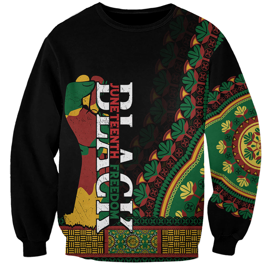Jundteenth Sweatshirt Black Jundteenth Freedom Africa Pattern - Wonder Print Shop
