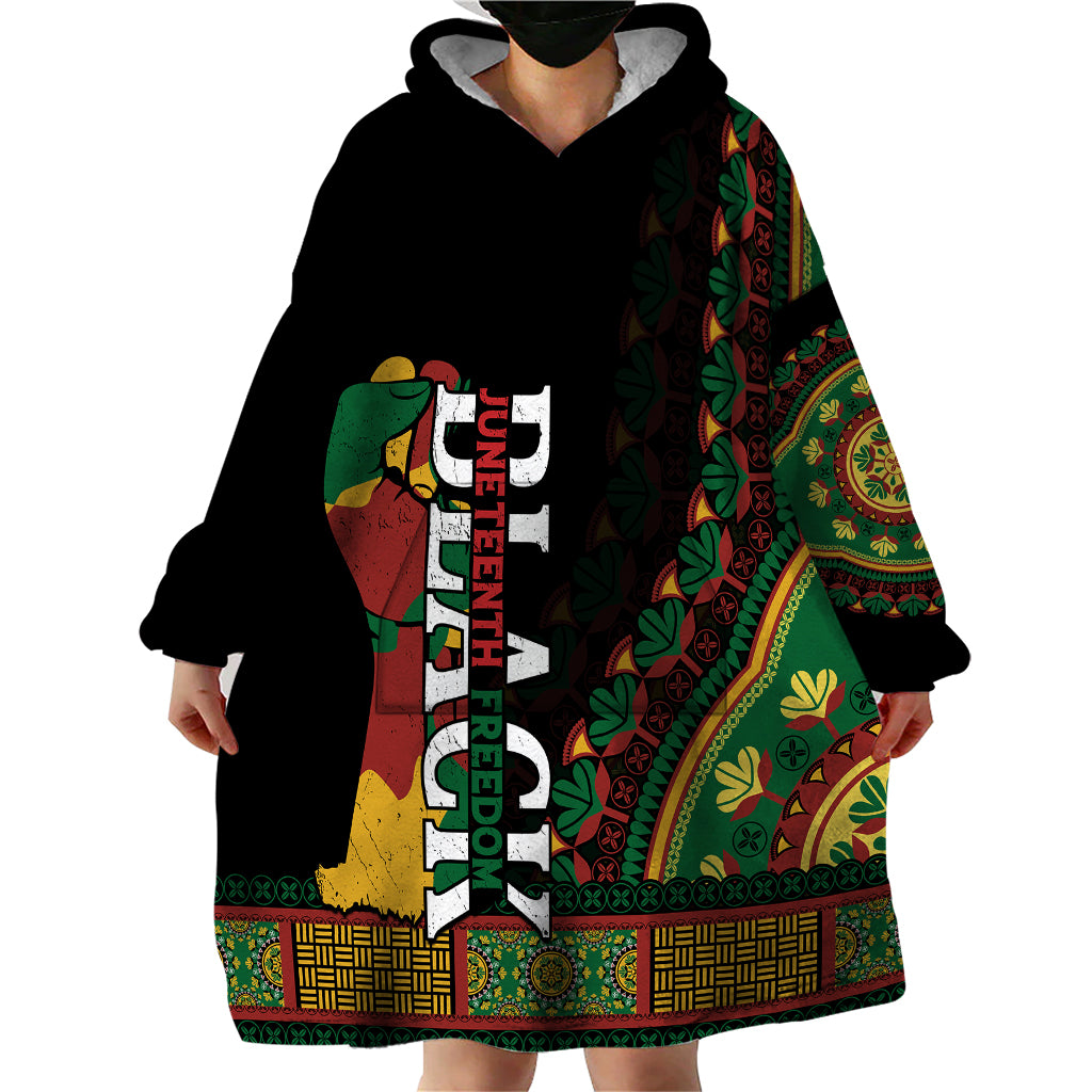 Jundteenth Wearable Blanket Hoodie Black Jundteenth Freedom Africa Pattern - Wonder Print Shop