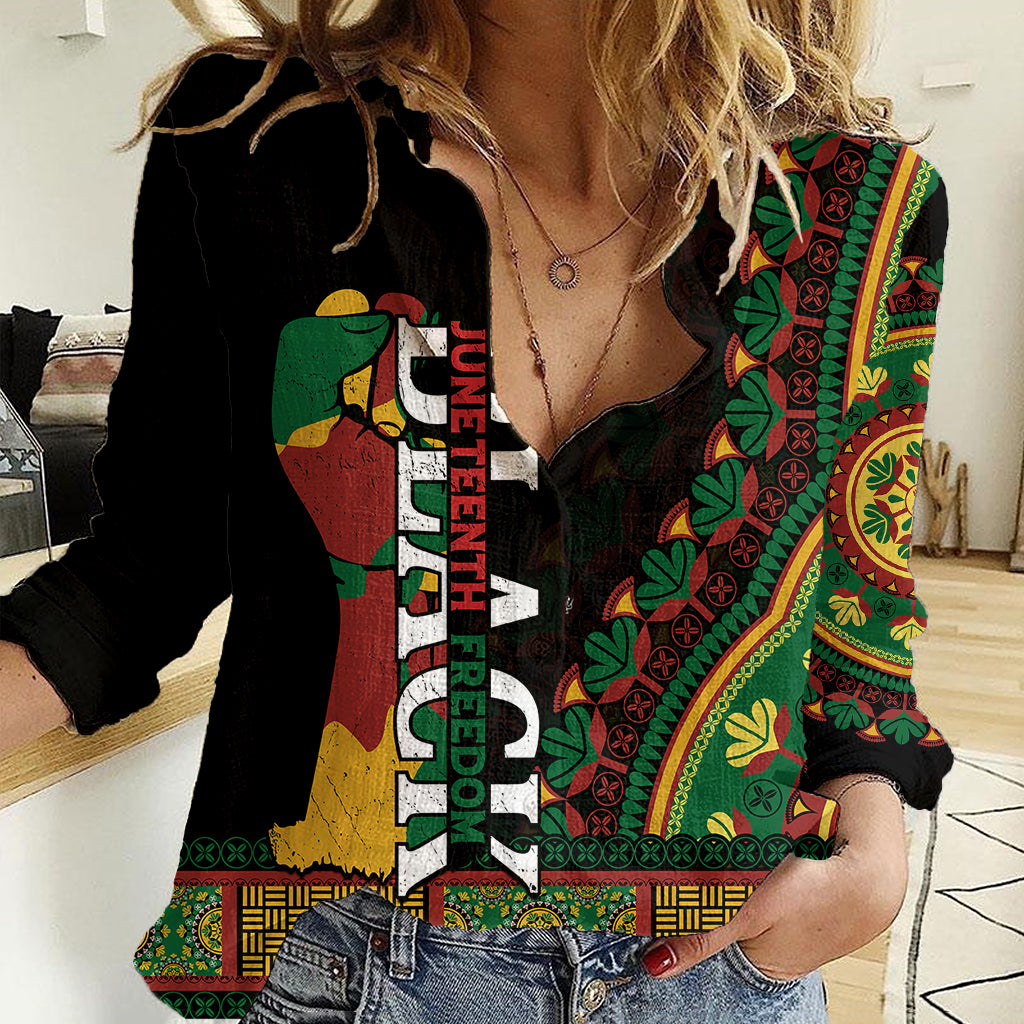 Jundteenth Women Casual Shirt Black Jundteenth Freedom Africa Pattern - Wonder Print Shop