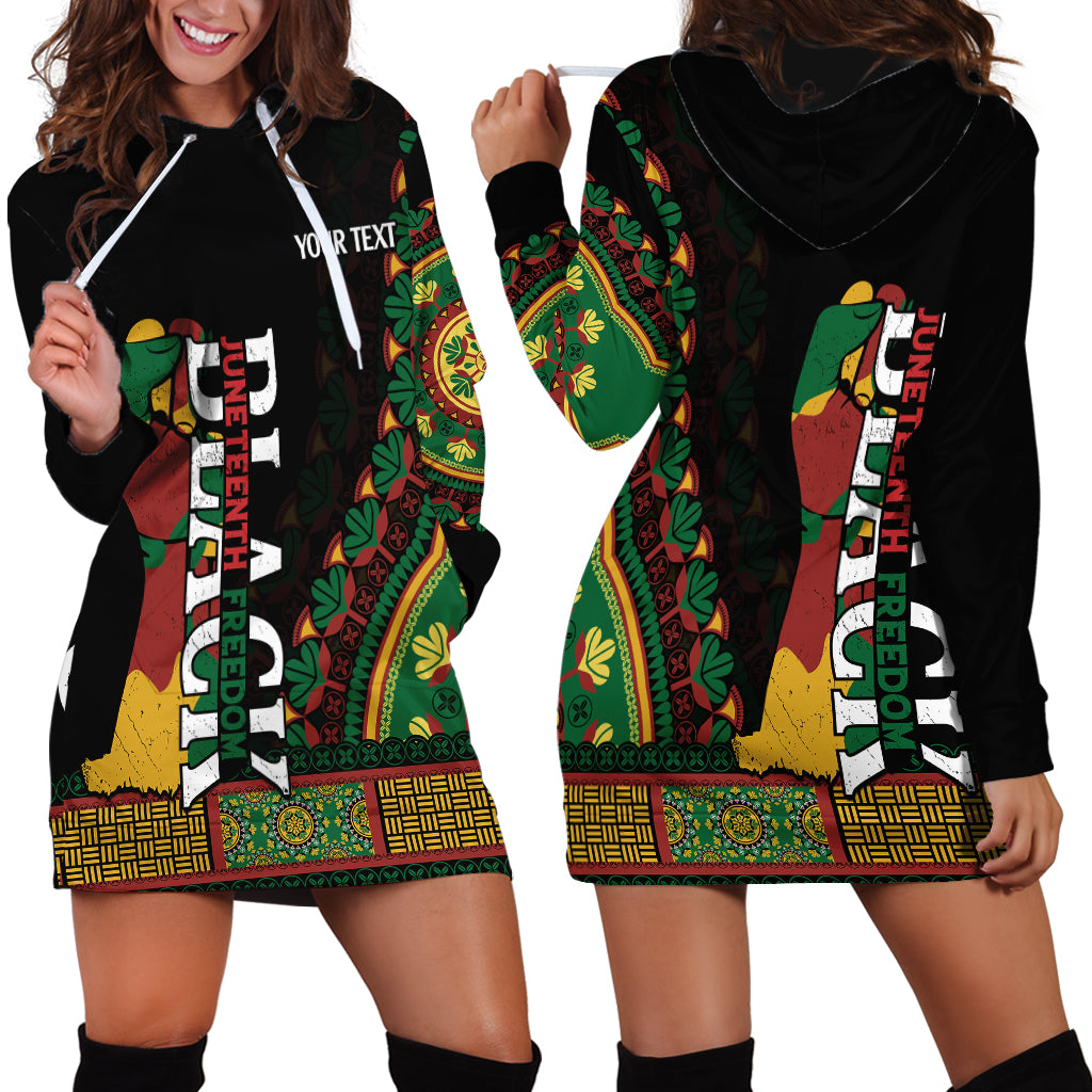 Custom Jundteenth Hoodie Dress Black Jundteenth Freedom Africa Pattern - Wonder Print Shop