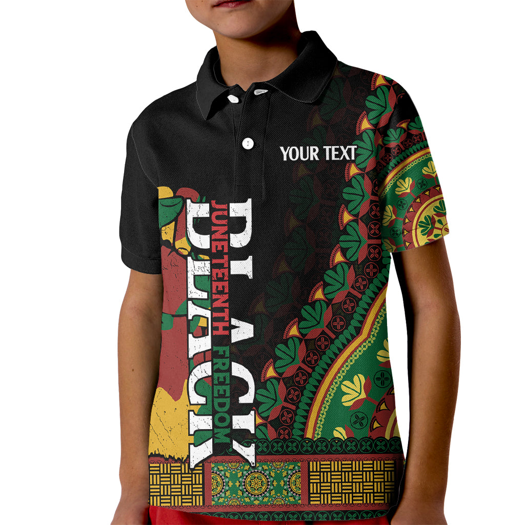 Custom Jundteenth Kid Polo Shirt Black Jundteenth Freedom Africa Pattern - Wonder Print Shop