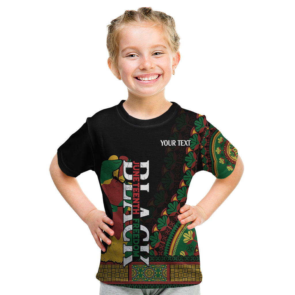 Custom Jundteenth Kid T Shirt Black Jundteenth Freedom Africa Pattern - Wonder Print Shop